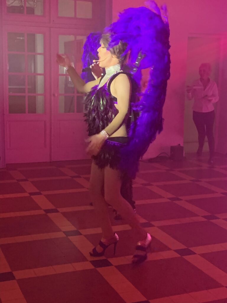 Paris la nuit, interprétation de Miss Caline au Domaine du Mont Rouge à Rogécourt, spectacle avec mur LED et fond de scène vidéo sur Paris